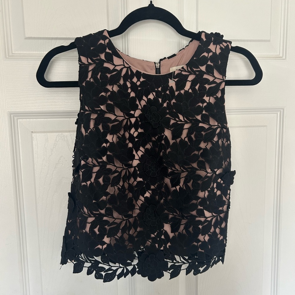 Elegant Black Floral Lace Sleeveless Top and skirt set, size 10